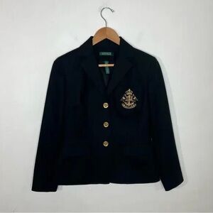 Vintage Ralph Lauren Black Dustin Anchor Flag Nautical Gold Crest Blazer